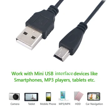 Augstas Kvalitātes 80cm USB 2.0 vīrietis, lai MINI B V3, 5 PIN 5P Sinhronizācijas datu uzlādes lādētājs, vadi MP3, MP4 Digitālo Kameru