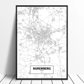 Nirnbergā, Vācijā Melna Balta Pasūtījuma Pasaules Pilsētas Karte, Plakātu, Audekls Drukāt Ziemeļvalstīm Sienas Mākslas Mājas Dekoru