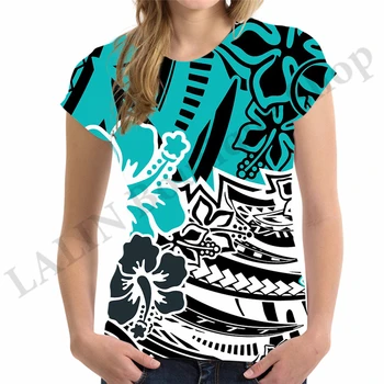 Sieviešu Krekls ar Īsām Piedurknēm Polinēzijas Prints Vintage Drēbes Meitenēm Apaļu Kakla Sieviešu Lielgabarīta T-krekls Cēloņu T-shirty Damskie