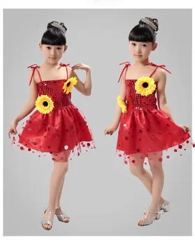 Bērnu Džeza deju Tērpi bērniem, svārki Deju Kleita Meitenēm Mūsdienu Vizuļi Saulespuķu Skatuves Sniegumu Deju Kleita svārki Kostīmi