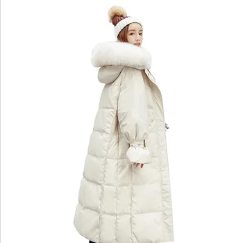 2019 ziemas sievietēm, jaunu stilu, vidēji gara dūnu jaka tīra, krāsa balta bieza pievilcīgs kokvilnas ērti, mīksti silts mētelis
