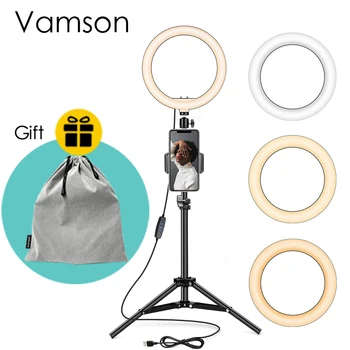 Vamson LED Gaismas ar Statīvu Video Gredzenu Gaismas Lampa Ar USB Spraudni Statīva Stends, Video Vlog Fotogrāfija apgaismojuma Gaismas VLS10D
