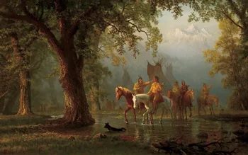TOP ART - Albert Bierstadt, Izlidošanas Indijas Kara Pusēm Amerikas Rietumu Indiāņi art PRINT ART GLEZNA UZ AUDEKLA--labas kvalitātes