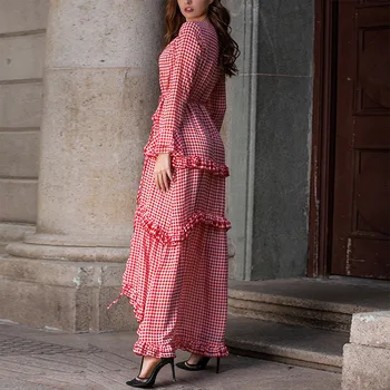 Sieviešu Bohēmietis Dress 2020. Gadam, Modes Vintage Savirmot Partiju Casual Luxury Pleds Kūka Boho Stilīgs Garām Piedurknēm, Sieviešu Maxi Kleita