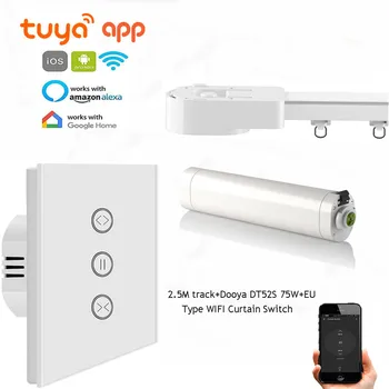 Tuya App Aizkaru stangas Kontroles Sistēma,Dooya DT52S 75W+2.5 M vai Mazāku Ceļa+ES Tipa WIFI Aizkaru Slēdzi,Atbalsta Alexa/Google Home