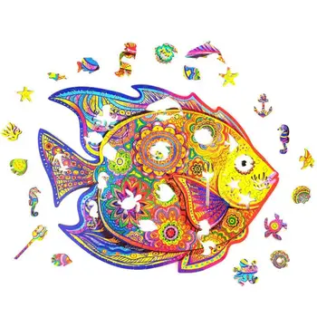 Montessori Unikālo Koka Mozaīkas Krāsains Dzīvnieku Koksnes Zivju Formas Puzzle Pieaugušajiem Bērniem Izglītības Puzzle Interaktīvas Spēles, Rotaļlietas