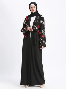 Musulmaņu Sieviešu Tērpu Jaku Izšūšana Tuvajos Austrumos 3D Ziedu Kleitu Dubaija Drēbes Tunika Kimono Islāma Pielūgsmes Apģērbu Islāma Abaya
