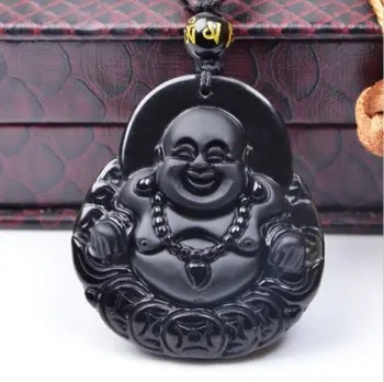 Dabas obsidian roku cirsts Budas laimīgs amuletu kulons Pērles kaklarota