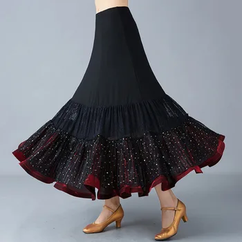 Pieaugušo Balles Deju Svārki Melnā Flamenko Svārki Vēdera Dejas Tērps Sievietēm Valsi Deju Tērpi Balles Kleitu D0801