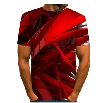 Vīriešu Ikdienas Valkāšanai Klubs Ielas šiks / Pārspīlēti ES / ASV Lielumu T-krekls - Color Block / 3D / Grafiskais Izdrukāt Apaļu Kakla Sarkans / Īstermiņa S