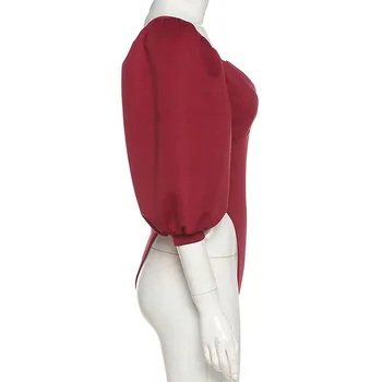 AIIOU Cietā Vīna Sexy Bodysuits Laternu Piedurknēm Izdilis Sieviešu V Kakla Backless Tērpiem Streetwear Gadījuma Romper Romper Playsuit