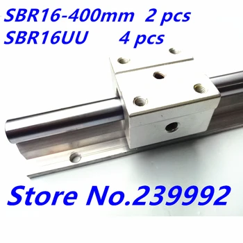 SBR16 16mm, lineārie guide, kas : 2gab SBR16 400mm, lineārie guide+4gab SBR16UU lineāro gultņu bloks CNC Daļas
