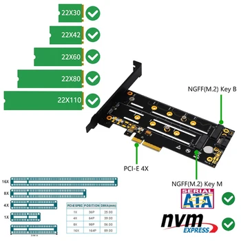 M. 2 PCIE Adapteri, izņemiet atmiņas Karti ar HeatSink un LED Risinājumu Paplašināšanas Karti SATA un PCIE NVMe SSD diska PCI-E 3.0 X4 Uzņēmējas