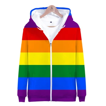 Jaunu LGBT Varavīksnes Karogu Lesbietēm, Gejiem, Rāvējslēdzēju Hoodies Vīrieši/Sievietes Kapuci 3D Krāsains Dizains LGBT pelēkā vārna Mens Zip Up Klp sporta Krekli
