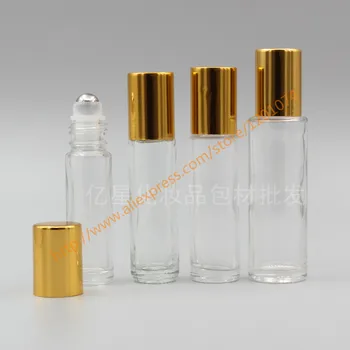6ml/8ml/10 ml/15 ml caurspīdīga Stikla Pudele Ar nerūsējošā tērauda rullīšu+zelta, alumīnija vāks,roll-on pudeles,smaržu pudeli,dezodoranta pudeli
