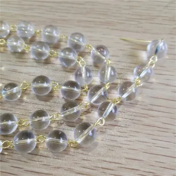 Vairumtirdzniecības 10mm kristāla, stikla, apaļas pērles ķēdes+25mm zelta pin kristāla lustra krelles partiju vainags daļa apdare