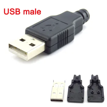 1GB 10PCS A Tipa Vīrietis sieviete USB-4 Pin mirco Spraudnis-Ligzda Savienotāju Ar Melnu Plastmasas Vāciņu Lodēt DIY tipa Savienotāji