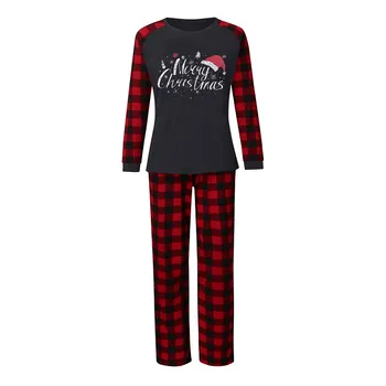 Ziemassvētku Ģimenes Saskaņošanas Pidžamas Komplekts Sievietēm Mamma Vēstuli Pleds Drukāt Top Blūze+Bikses Apģērbs Augšu Bikses Ziemassvētki Sleepwear Baby Romper