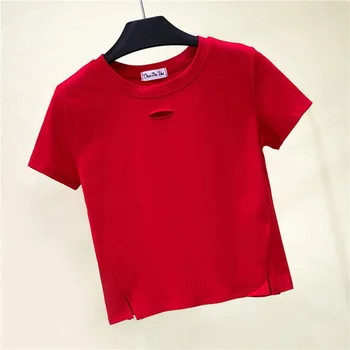 2020. gada Vasaras t-veida Topi, Sieviešu T-Krekls Gadījuma augstu uzrullētu apkakli Tee Kreklu Sieviete Cieta Kokvilnas T Krekls ar Īsām Piedurknēm Top Tees Slim T-krekls