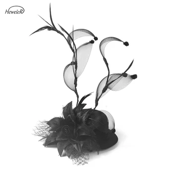 Melnās Acs Ziedu Fascinator Mini Top Hat Klp Sievietes Puses Rasu Kokteili Headpiece Paštaisītas Matu Klipu