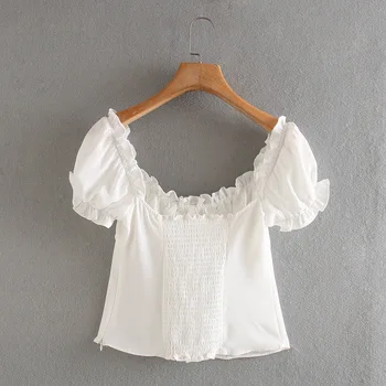 2020. gada Vasaras Jauno Eiropas American Vintage baltās zaraing stila za sieviešu blūze, krekls Topi sheining vadiming sieviešu krekls XDN9722