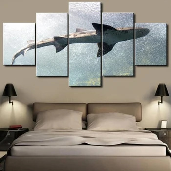 Audekla, Gleznas, Sienu Mākslas Mājas Dekori Dzīvojamā Istaba, 5 gab Jūras Radījums Haizivs Plakāti Moduļu HD Iespiesti Attēli Sistēmu