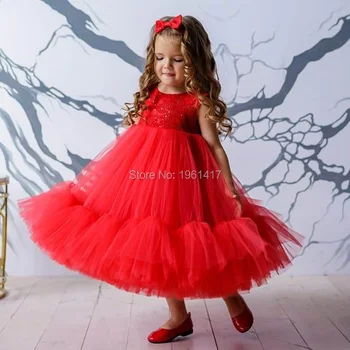 2020 Bērniem, Meitenēm, Ziedu Kleitas 0-9 Gadi Sarkana Purpura Skaistums Grezna izrāde Princese Kostīmu Dzimšanas dienas svinības Apģērbs Meitenēm mežģīņu kleita