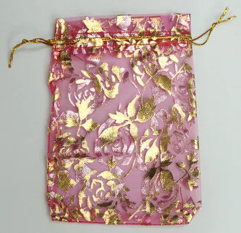 AY Vairumtirdzniecības 100gab/daudz 13x18cm Rose Gold Iedeguma Organza Somas Fushia Rotaslietas, Iepakojuma Maisiņi Kāzu Favor Dāvanas Konfekšu Maisiņi