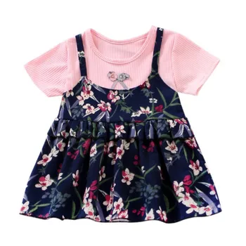 Pavasarī Baby Girl Dress Princese Viltus 2 Gabals Toddler Ziedu Modelis Ar Garām Piedurknēm Kokvilnas Kleitas