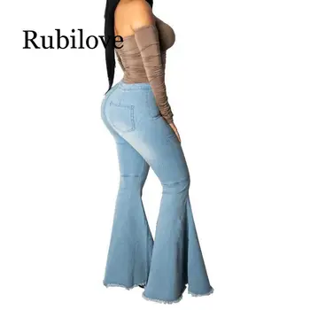 Rubilove 2019 gadījuma sexy blue jeans sieviešu kokvilnas džinsa bikses slim augstās jostasvietas bikses uzliesmojums
