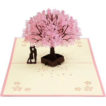 3D Cherry Blossom Nop-Up Karti Roku darbs Romantisku Apsveikuma Kartītes, Dāvanu, Sieva, Draudzene, Vīrs H88F