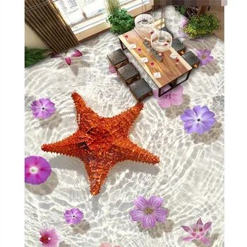 Beibehang Grīdas pasūtījuma murals HD caurspīdīga zemūdens starfish ziedu ūdensizturīgs sabiezējums vannas istaba virtuves grīdas, krāsošana
