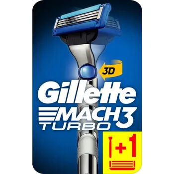 Gillette Mach3 Turbo Skuveklis + 1 Gab. Vīriešu Skūšanās Nazi Galvas Priekšrocības Pack