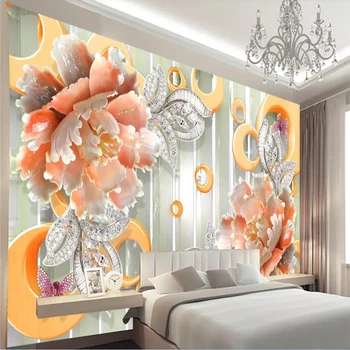 Beibehang Tapetes pasūtījuma viesistaba, guļamistaba, dīvāns sienas fona 3D gofrēts rotaslietas peonija pearl sienas TV fona