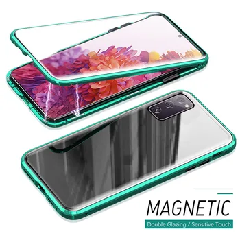 Front+Back Double-sided Rūdīta Stikla Pārsegs Gadījumā par Samsung Galaxy S20 4G S 20 FE 5G S20fe G780F G781B Magnētisko Vāciņu