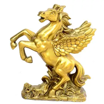 22 cm Ķīnas Feng Shui Misiņa Pegasus Lidot Zirgu Darbojas Labvēlīgs, Dzīvnieku Bronzas Statuja