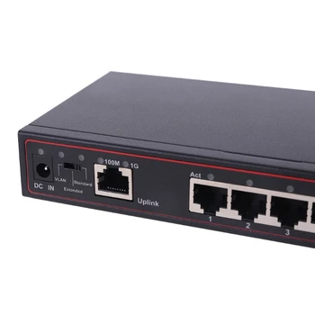 9 Portu Fast Ethernet Switch 8 Porti 100M + 1 Ports 1G VLAN Atbalstu MUMS Rakstāmgalda