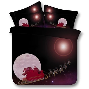 Ziemassvētku Gultas piederumi uzstādīt Ziemassvētku Vecīša Briežiem Mēness sega sedz, California King, queen izmēra dvīņu gultas loksnes loksnes pārklājs Dizaineru Dāvana