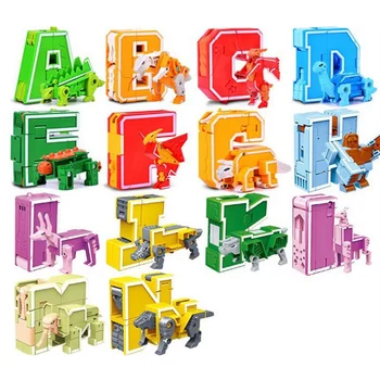 26pcs angļu Vēstuli Robots Deformācijas Alfabēta Pārvērtības Puzzle Dinozauru Robotu DIY Celtniecības Bloki Kids Izglītojošās Rotaļlietas