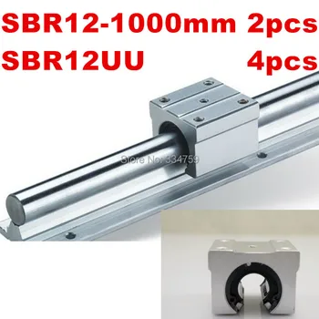 SBR12 lineārie guide:2 gab SBR12 1000mm lineāro dzelzceļa guide + 4 gab SBR12 lineāro bloku cnc router 3d printeri cnc daļas