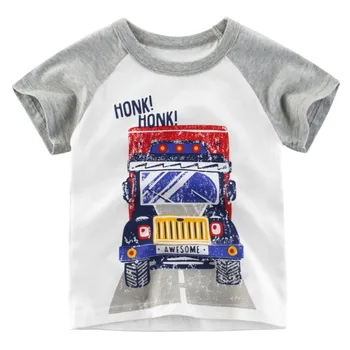 Jauki O-veida Kakla Bērniem, Zēniem Vasaras T-krekls ar Īsām Piedurknēm Bērnu Multfilmas Auto Drukas Kokvilnas Top Tees