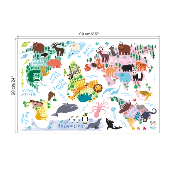 Krāsains 3d Multiplikācijas filmu dzīvnieku Pasaules Kartes, Sienas Uzlīmes, Bērnu Istaba, Bērnistaba Apdare Vinila Plakātu Sienas Uzlīmes Art Sienas Uzlīmes