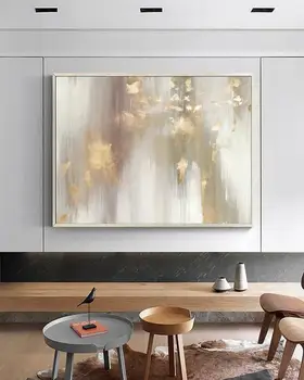 Sākotnējā abstraktās glezniecības Minimālisma stilā lielizmēra kanvas mākslas Zelta Akrila gleznu Audekla glezna Bēša glezniecības Zelta Krāsošana