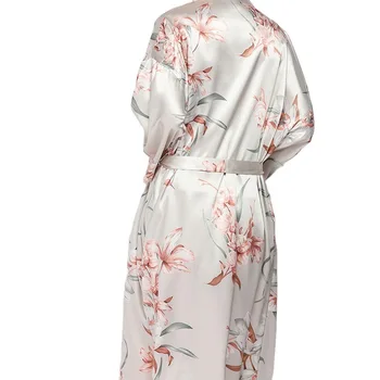 Elegants Zīda Pidžamu Rīsu Orhideju Iespiesti Vidēja Garuma Vidū Teļš Sexy Homewear Hotel Peldmētelis Plānas Elpot Brīvi Satīna Drēbes