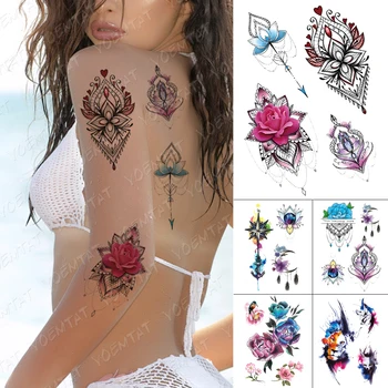 Ūdensnecaurlaidīgus Pagaidu Tetovējumu Uzlīmes Dārgakmens Rotaslietas, Ziedu Mežģīnes Hennas Tetovējumiem Mandala Body Art Roku Viltus Tetovējums Sievietes Vīrieši