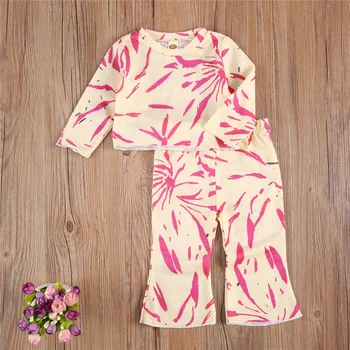 Baby Girl Tie Krāsošanas Apģērbu Komplekti Crewneck sporta Krekls Top + Izlīdzināšanu Bikses 6M-4Y Bērni Bērniem Pavasarī, Rudenī Gadījuma Kokvilnas Apģērbs
