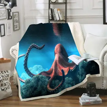 Jūras Dzīvnieki Sherpa Segu 3D Drukas Astoņkāji Mest Segu, Mājas Tekstila Svērto Segu Nap Birojs Guļamistaba, aitas Vilnas Segu