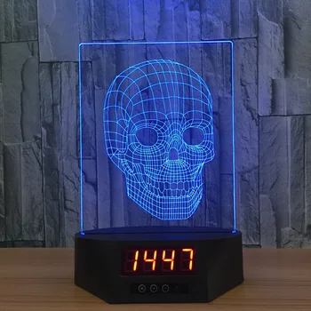2017 Jaunu produktu galvaskausa 3D Kalendārs Nakts gaisma LED 7 krāsa remote touch switch galda lampas Atmosfēru lampu Radošā dāvanu
