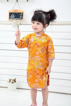 Foral Baby Girl Qipao Trīs-Ceturtdaļu Piedurknēm Ķīniešu Tradīcijām, Cheongsam Bērnu Drēbes