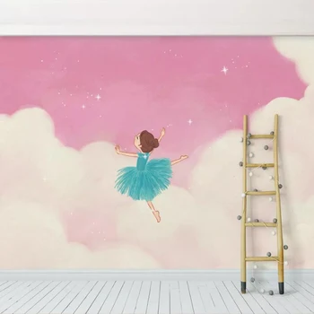 Milofi pielāgotas 3D tapetes sienas rozā mākonis baleta meitene princese istabu bērniem fona sienas apdare tapetes